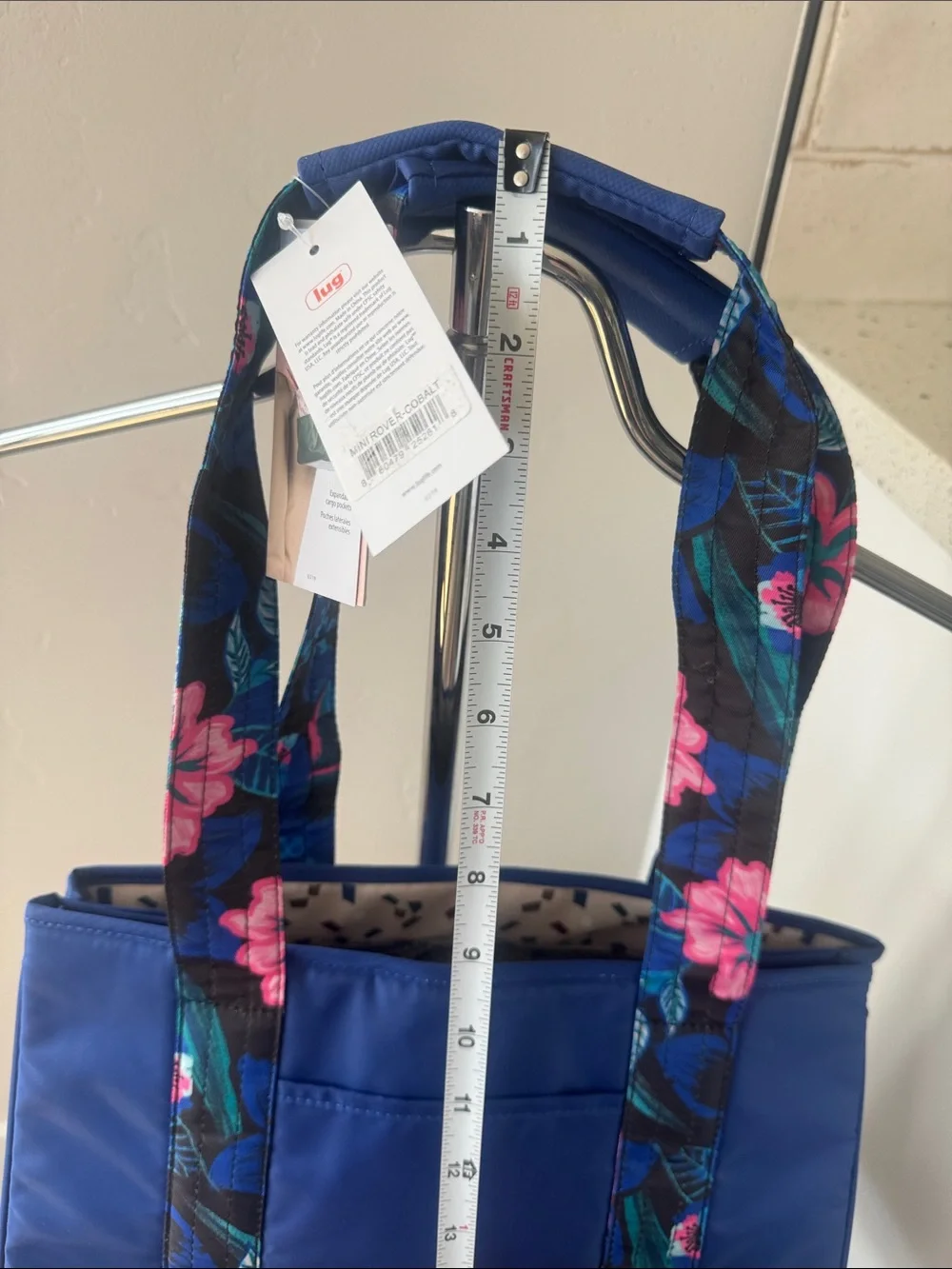 Lug Mini Rover Cobalt Blue Floral-Trim Expandable and collapsible Tote Bag NWT